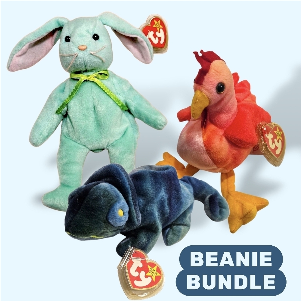 Ty Beanie Babies Bundle - Mint Green, Red, and Blue
